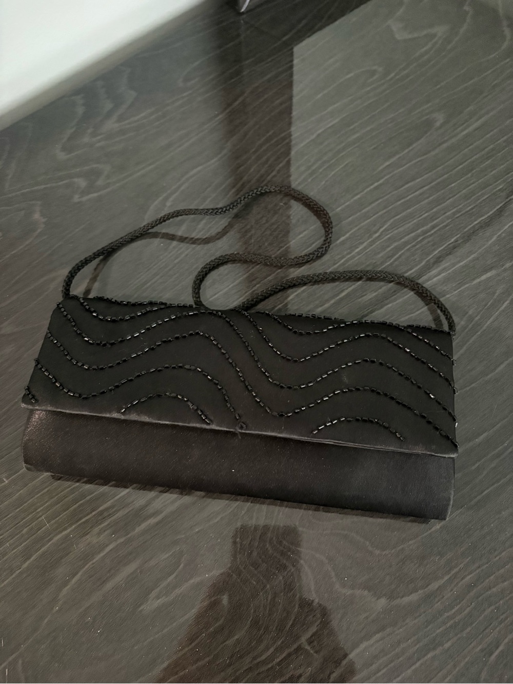 Style & Co. Black Beaded Wave Evening Clutch